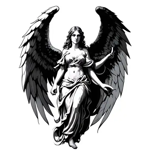 Angel Drawn In 3 Lines With 1 Angel Wing And 1 Demon Wing