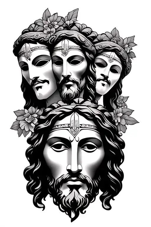 3 Chicano Mask Faces With A Jesus Portrait