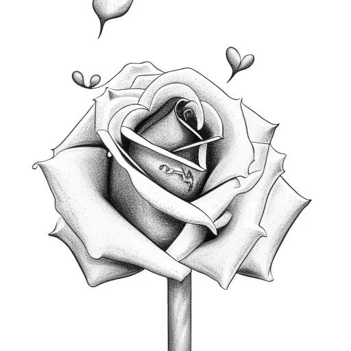 Rose With Stalk Saying Ask Her Out In Cursive Font