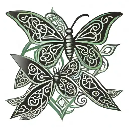 Simple Green Celtic Knot Butterfly Inside Of 3 Large Triangles