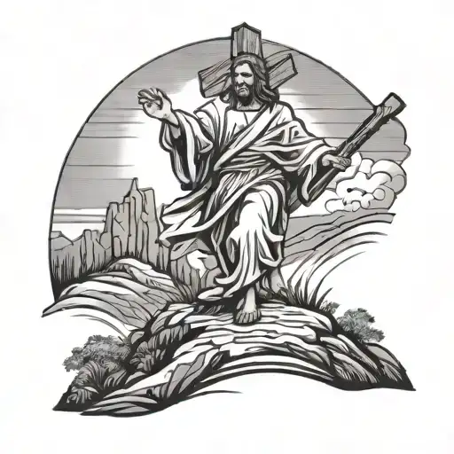 Jesus Carrying Cross Up A Hill