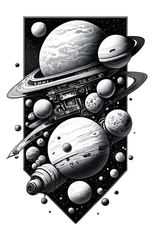 Space Themed Tattoo Design Combining