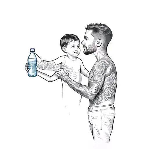 A Man And A Child Holding A Bottle Of Water