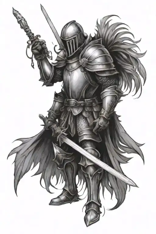 Dark Fantsy Knight With A Feather Ploom