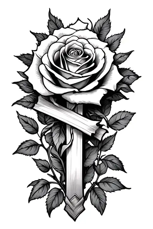 Cross And Rose Intertwined