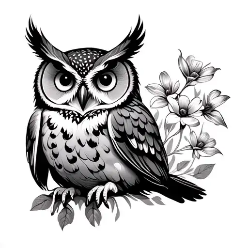 Owl Sitting Flowers
