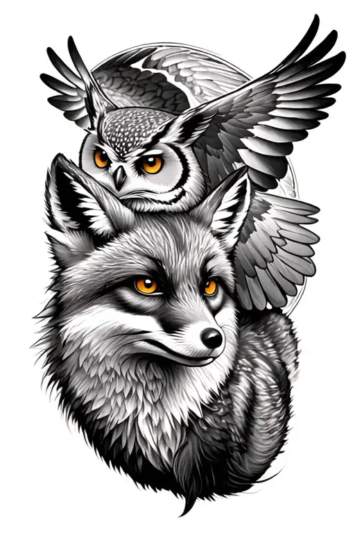 Fox Lying And Owl Flying