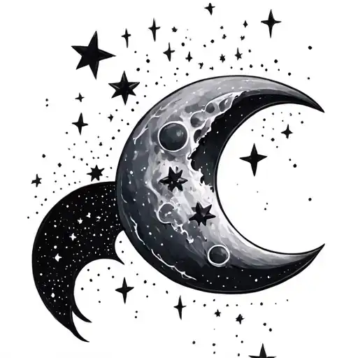 Crescent Moon With Some Stars Forming