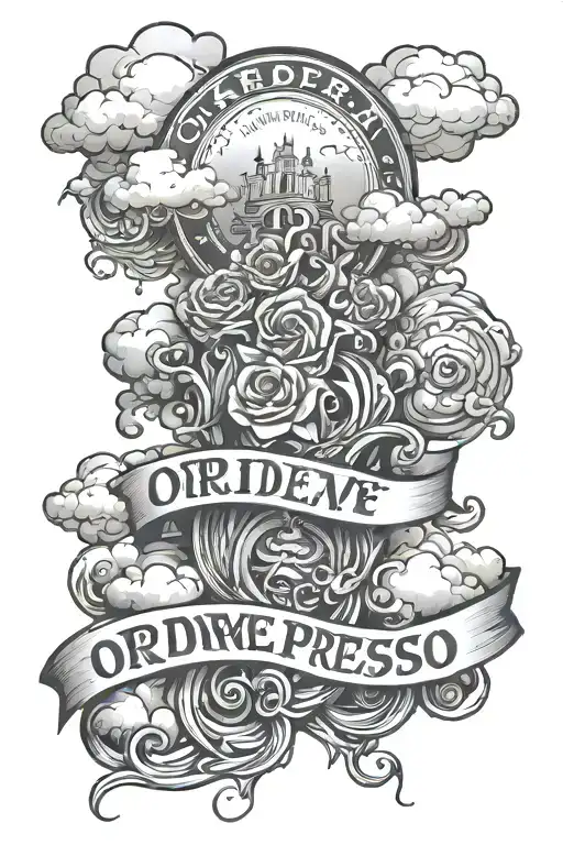 Ordem E Progresso As A Lettering And Clouds Surrounding