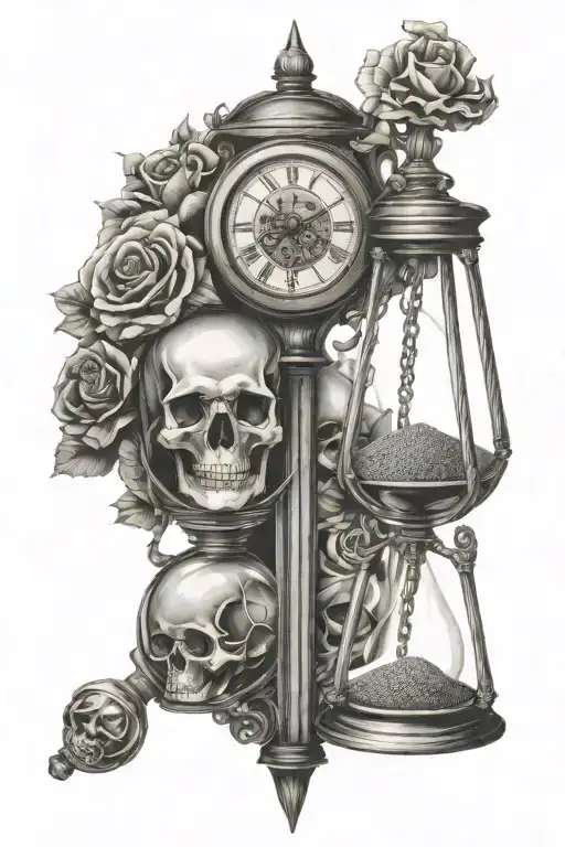 Two Pocket Watches Hourglass Skull Window