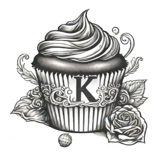 Black And White Cupcake With A Single Letter K