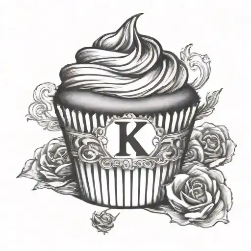 Black And White Cupcake With A Single Letter K