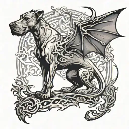 Great Dane Morphing Into A Dragon Silhouette Surrounded