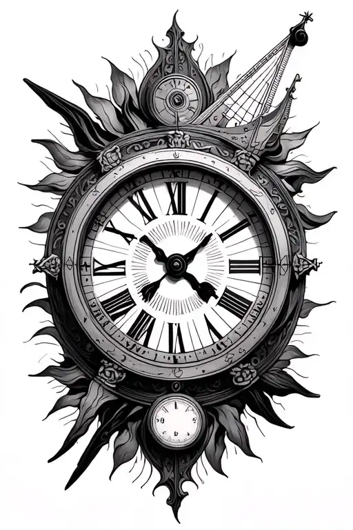 Sun Dial And Clock Inside