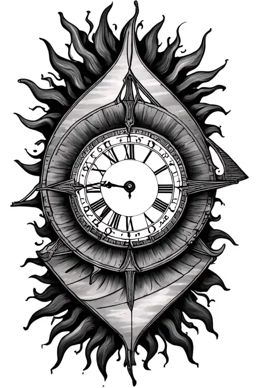 Sun Dial And Clock Inside Surrounded