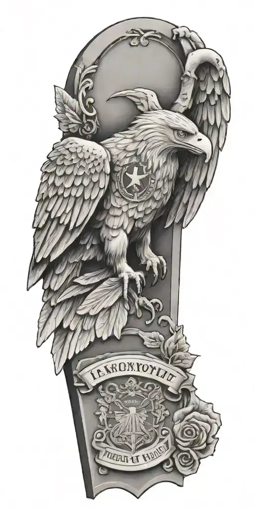 Headstone With Military Insignia And Eagle