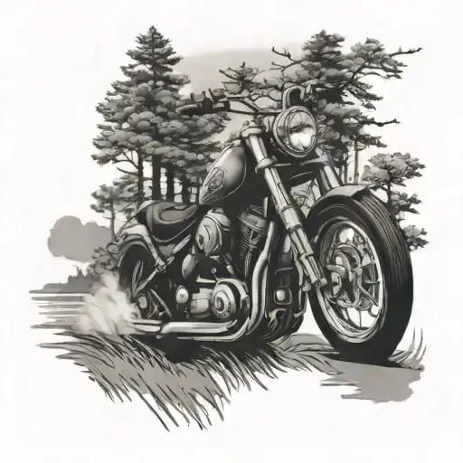 A Motorcycle Racing Through A Forest With Lake Michigan In The Background