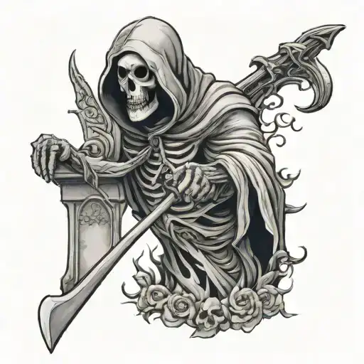 Cementery Tattoo With Arm Sleeve And With Grim Reaper