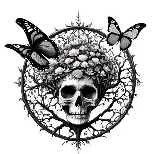 Tree Of Life With Butterfly And Death Head