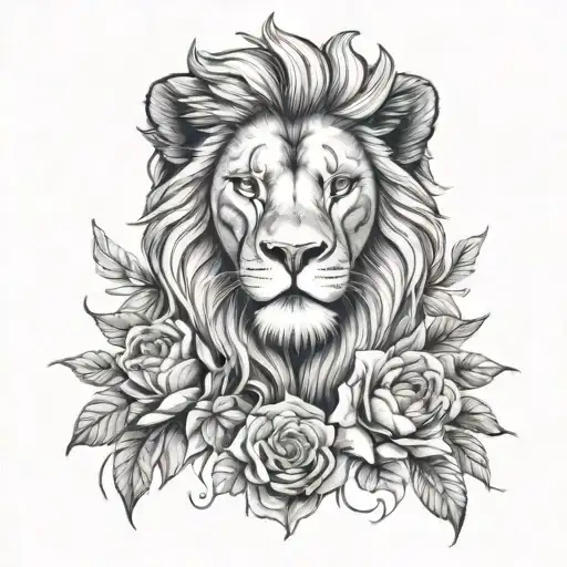 Lion Head With Flowers