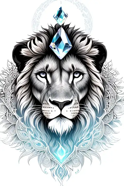 Lion With Crystal Inside Mandala Design Featuring