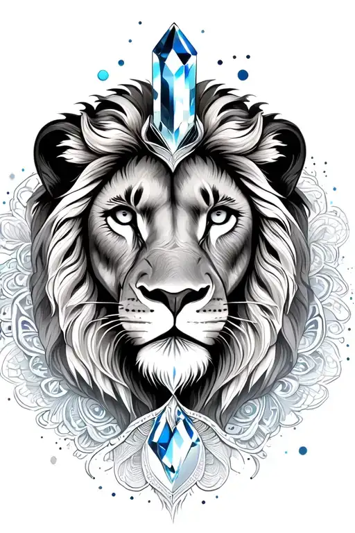 Lion Including Crystal Inside Mandala With Dot Work