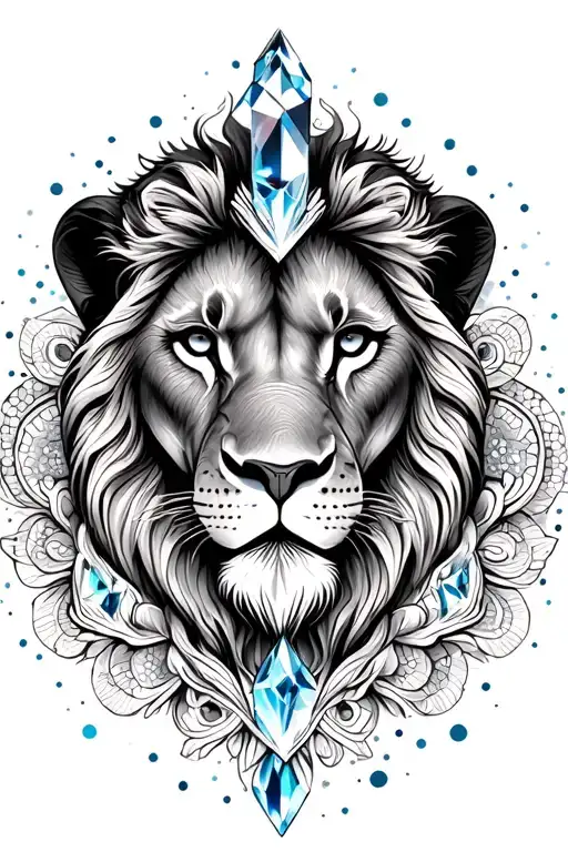 Lion Including Crystal Inside Mandala With Dot Work