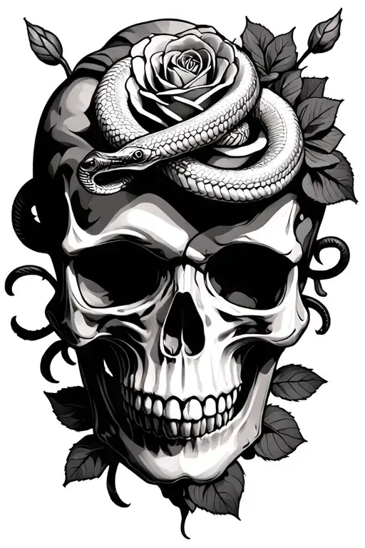 Skull With Snakes And Roses