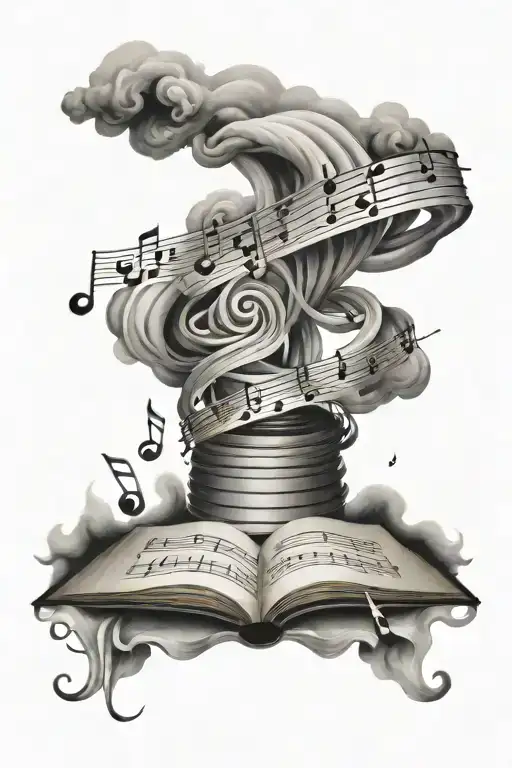 Book With A Spiraling Tornado Of Music Notes