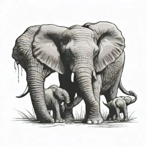 Elephant Looking At Baby Elephant