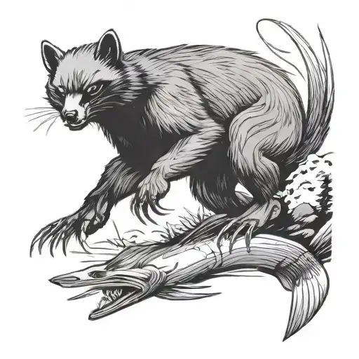 Wolverine Hunting A Loon Bird