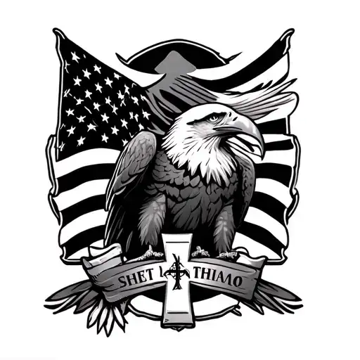 Bald Eagle With American Flag And Fireman's Maltese Cross