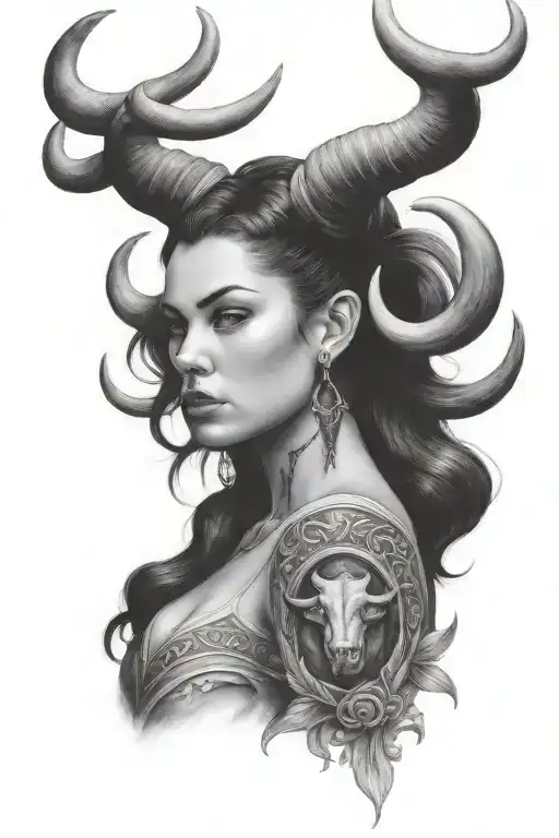Girl With Bull Horns And Taurus Symbol