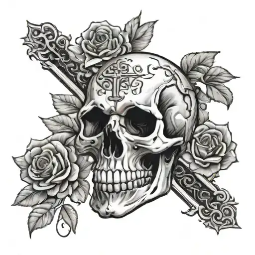 Skull And Cross And Roses