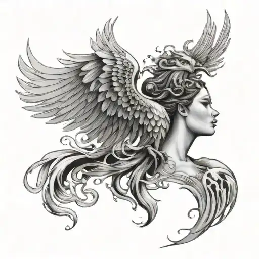 A Woman And Phoenix Rising