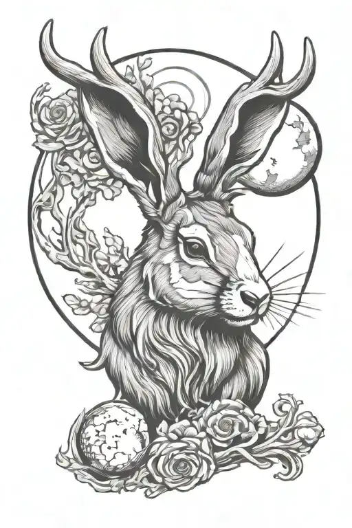 Jackalope With Moon Between Antlers