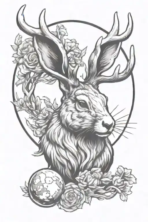 Jackalope With Moon Between Antlers