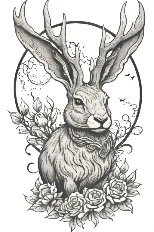 Jackalope With Moon Between Antlers