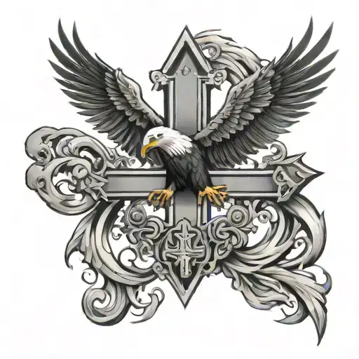 Big Cross And Eagle On Men One Chest Piece