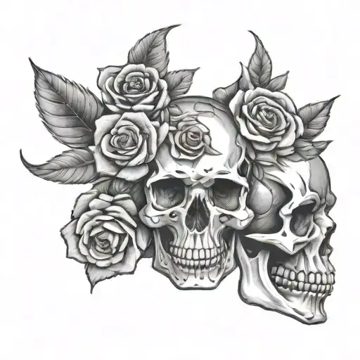 Olive Horn Skull With Roses