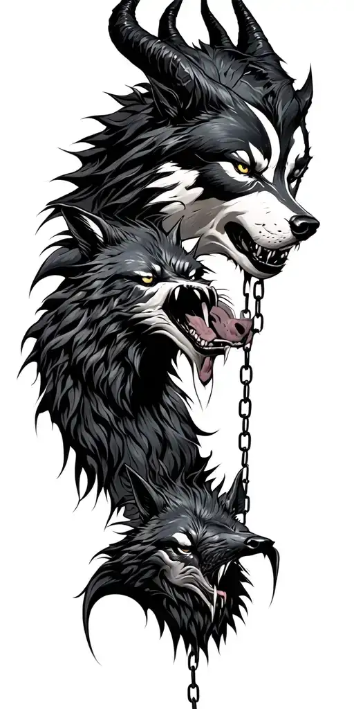 Maleficent Mutated Wolves On Chains With A Castle In The Background