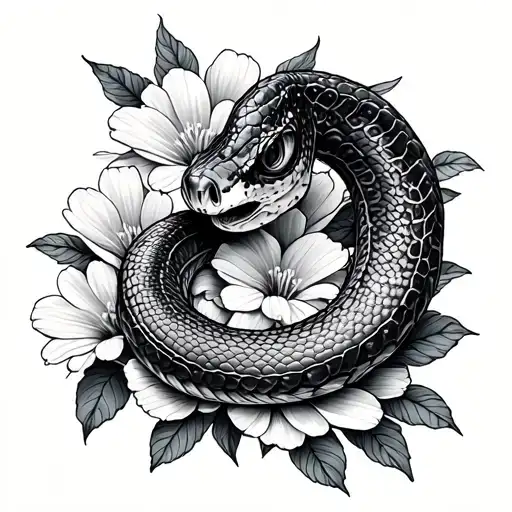 Colt Python With Birth Flowers Surrounding