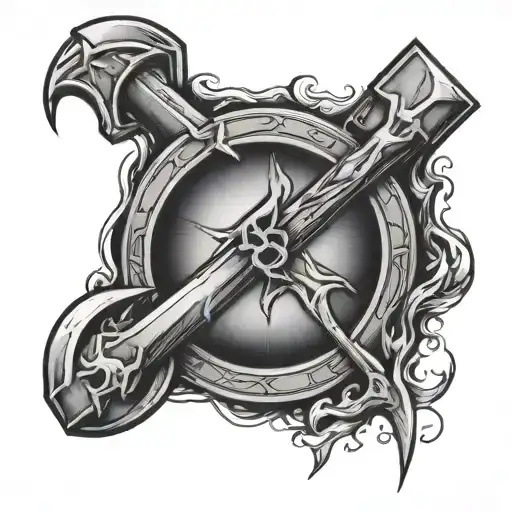 Roman Numeral 3 In A Circle With Fire Axes Crossing Over Eachother