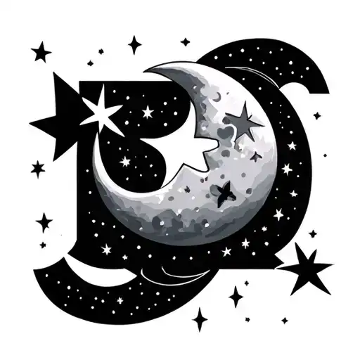 Star And Moon In Start Word