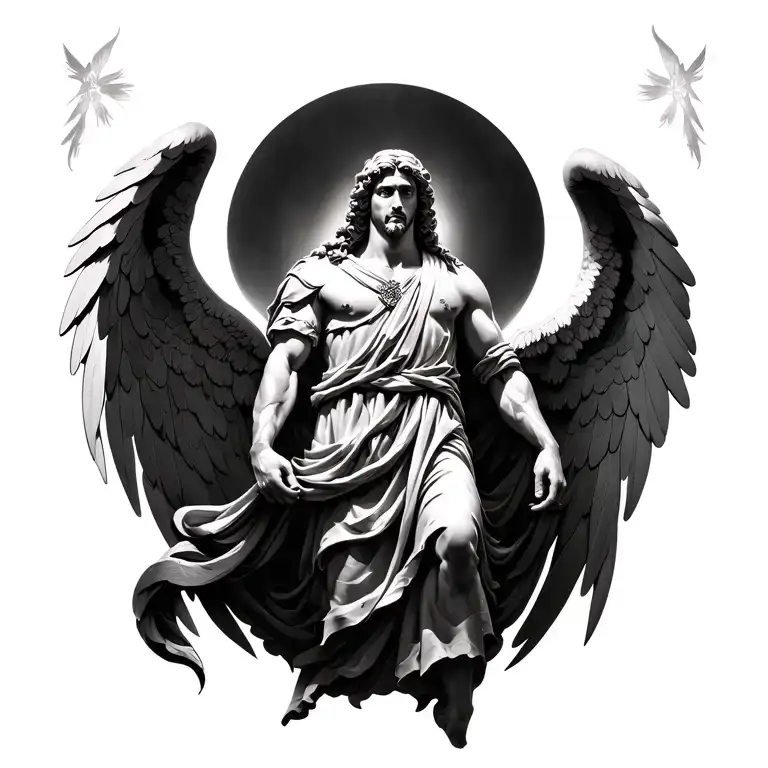 Microrealism Archangel Micheal With Wings Spread