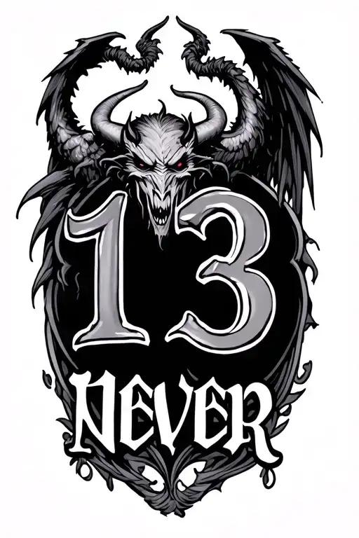 Number 13 With Demon Wings And Word Never