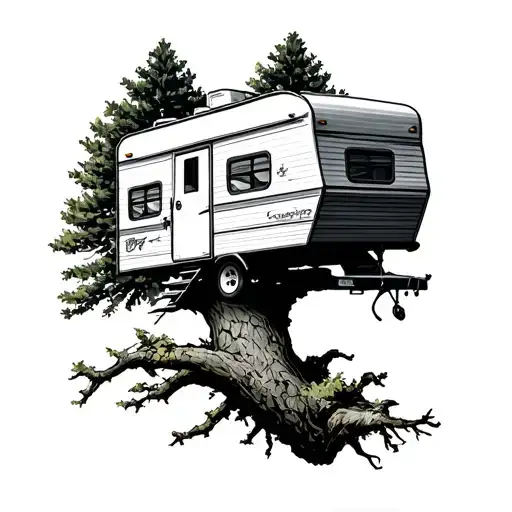 Camper Stuck In Tree Top
