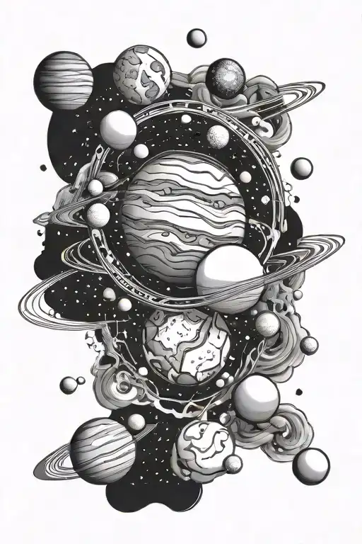 Line Art Tattoo With Planets