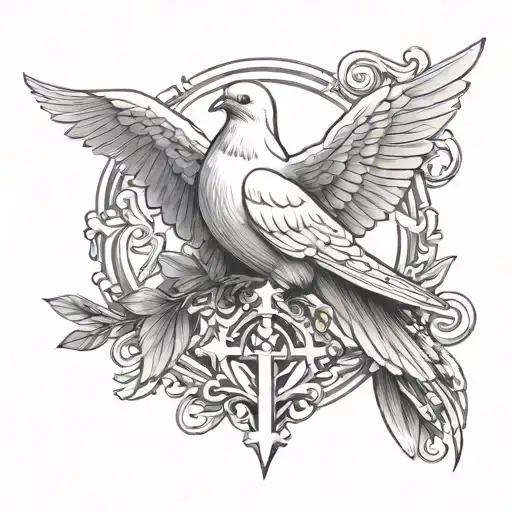 Dove And Christian Cross Intertwined