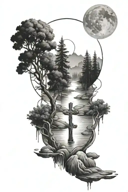 Nature With Trees And Water And Cross Incorporated